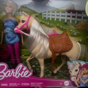 NIB Barbie Equestrian Wearing Riding Outfit with Helmet & Light Brown Horse